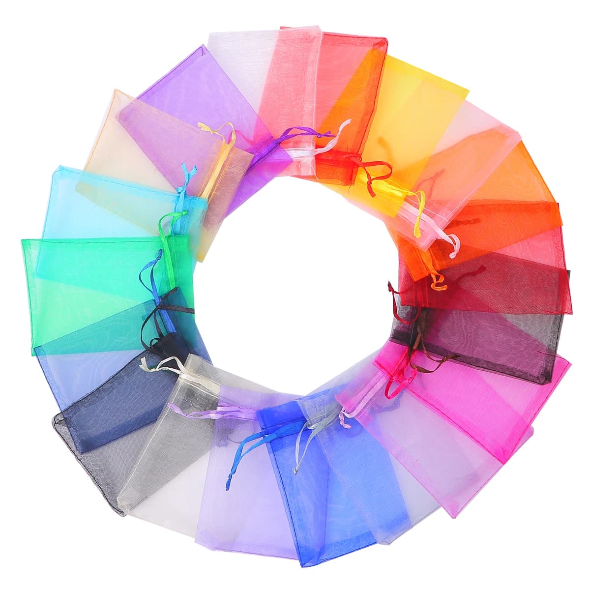 50 Pcs/Lot 7x9/9x12/10x15cm Colorful Jewelry Bags Organza Jewelry Packaging Bags Wedding Gift Storage Drawstring Bags