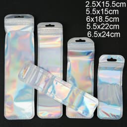 30pcs Long Laser Plastic Self Sealing Storage Bag Necklace Display Colorful Ziplock Pouch Zip Zipper Lock Bags Jewelry Packaging