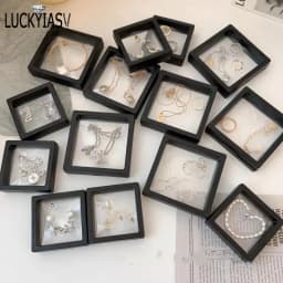 PE Film Black Jewelry Storage Box 3D Packaging Case Gemstone Free Stand Floating Frame Membrane Ring Earrings Necklace Display
