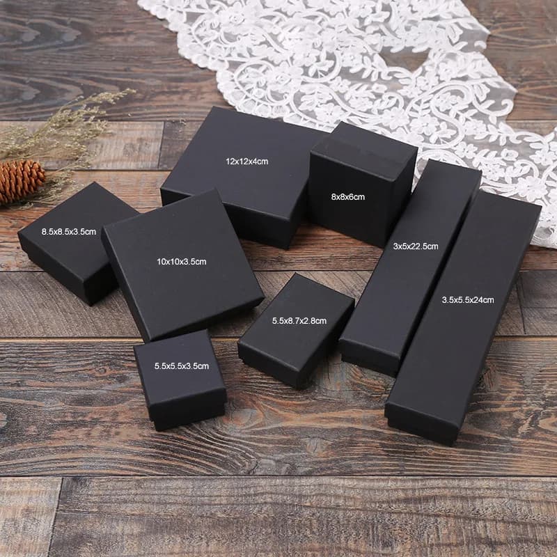 New Arrive 12Pcs Black Kraft Paper Jewelry Box Bracelet Bangles Necklaces Rings Box Gift Jewelry Box Storage Case