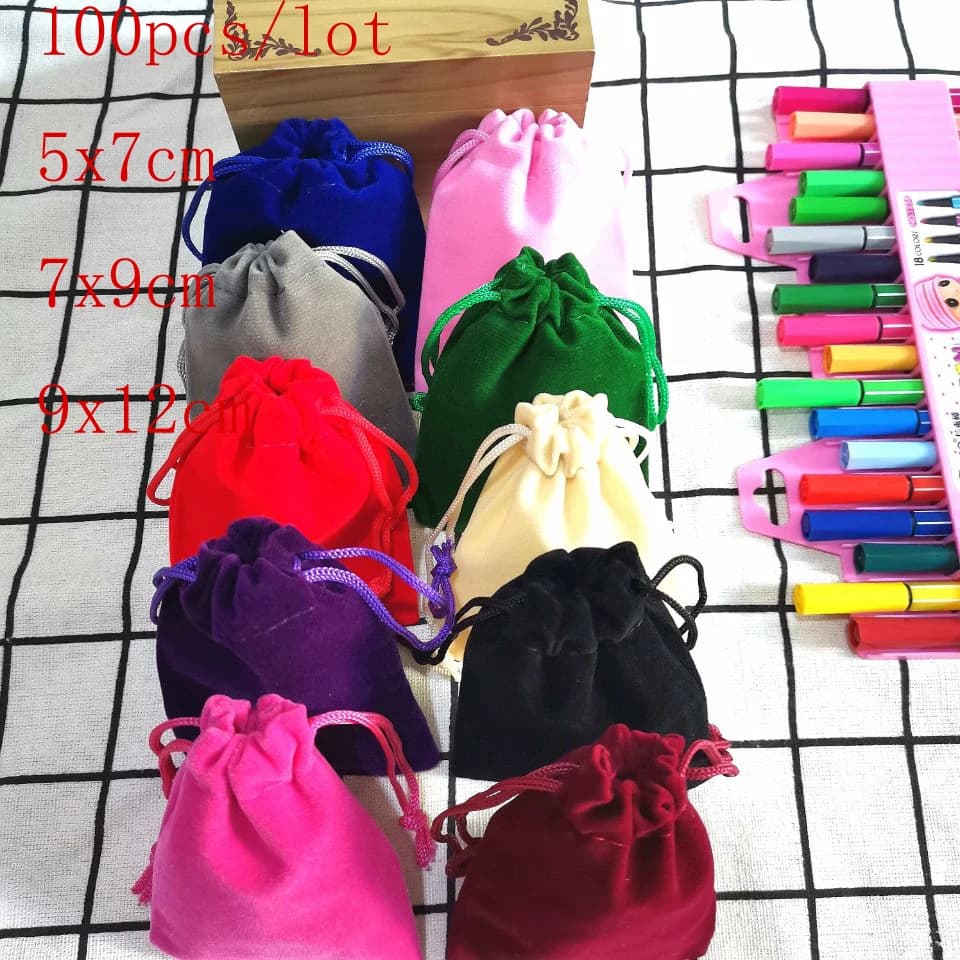 100 Pcs/Lot Velvet Drawstring Bags Jewelry Package Bags Velvet Gift Bags Christmas Wedding Packaging Gift Bags&small Pouches