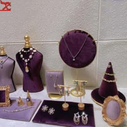 Fashion Purple Velvet Series Jewelry Display Props Window Ring Necklace Display Stand Earrings Bracelet Stand
