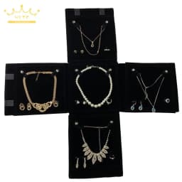 Exhibitor Set Jewelry Storage Bag Pearl Necklace Holder Black Velvet Pouch Square 5 Layers Fine Jewelry Travel Roll Bag for Ring