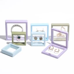 Colorful PE Film Jewelry Storage Box 3D Free Stand Suspension Floating Case Frame Ring Earrings Necklace Accessories Box Display