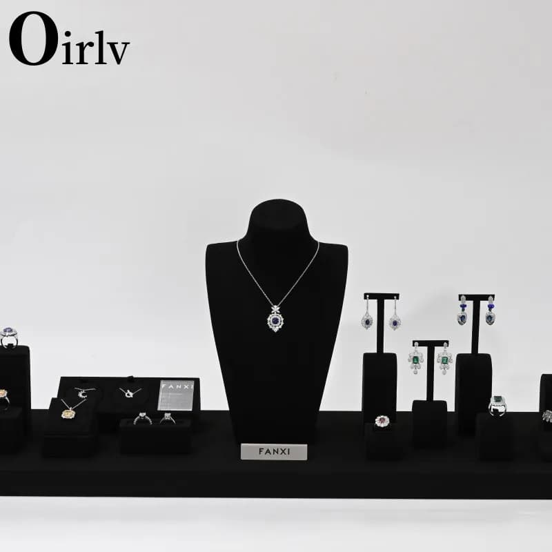 Oirlv Black Jewelry Display Set Shop Cabinet Display Props for Necklace Bust Watch Holder Ring Earrings Bangle Decoration Rack