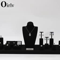Oirlv Black Jewelry Display Set Shop Cabinet Display Props for Necklace Bust Watch Holder Ring Earrings Bangle Decoration Rack