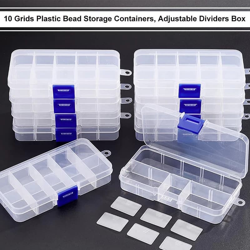 1/5/10Pcs Ultra-Portable Clear Bead Organizer Cases10-Compartment Snap Closure Organizer Box Durable Plastic Storage for Jewelry