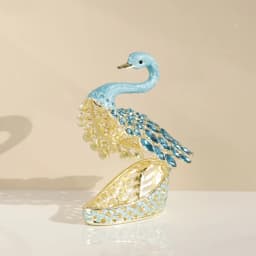 3.7inch Enamel Blue Gems Swan Trinket Box Hinged Hand-Painted Jewelry Storage Ring Holder Keepsake Box Animal Figurine Collectib