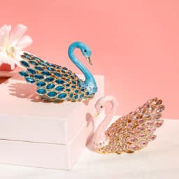 3.7inch Enamel Blue Gems Swan Trinket Box Hinged Hand-Painted Jewelry Storage Ring Holder Keepsake Box Animal Figurine Collectib