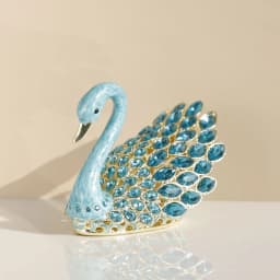 3.7inch Enamel Blue Gems Swan Trinket Box Hinged Hand-Painted Jewelry Storage Ring Holder Keepsake Box Animal Figurine Collectib