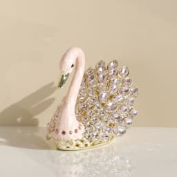 3.7inch Enamel Blue Gems Swan Trinket Box Hinged Hand-Painted Jewelry Storage Ring Holder Keepsake Box Animal Figurine Collectib
