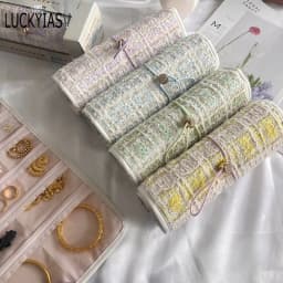 Jewelry Case Roll Bag Portable Velvet Travel Organizer for Necklace Chain Bracelet Jewellery Display Holder Travel Zipper Bag