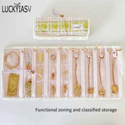 Jewelry Case Roll Bag Portable Velvet Travel Organizer for Necklace Chain Bracelet Jewellery Display Holder Travel Zipper Bag