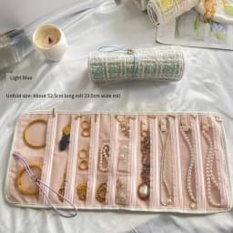 Jewelry Case Roll Bag Portable Velvet Travel Organizer for Necklace Chain Bracelet Jewellery Display Holder Travel Zipper Bag