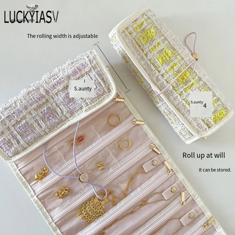 Jewelry Case Roll Bag Portable Velvet Travel Organizer for Necklace Chain Bracelet Jewellery Display Holder Travel Zipper Bag