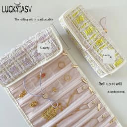 Jewelry Case Roll Bag Portable Velvet Travel Organizer for Necklace Chain Bracelet Jewellery Display Holder Travel Zipper Bag