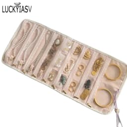 Jewelry Case Roll Bag Portable Velvet Travel Organizer for Necklace Chain Bracelet Jewellery Display Holder Travel Zipper Bag