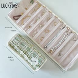 Jewelry Case Roll Bag Portable Velvet Travel Organizer for Necklace Chain Bracelet Jewellery Display Holder Travel Zipper Bag