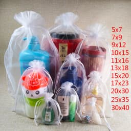 100pcs Drawstring Organza Bags 5x7 7x9 9x12 10x15 13x18 15x20 17x23 20x30 25x35 30x40cm Gift Jewelry Packaging Bags Pouch Box