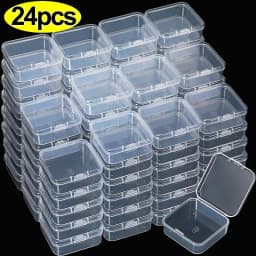 6/24PCS Mini Flip Cover Storage Box Transparent Square Plastic Boxes Pill Packaging Carrying Cease Jewelry Organizer Dustproof