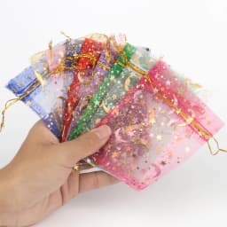 50pcs/lot Moon Star Organza Bags 17x23cm Big Christmas Drawstring Gift Bag Charm Jewelry Packaging Bags & Pouches