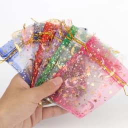 50pcs/lot Moon Star Organza Bags 17x23cm Big Christmas Drawstring Gift Bag Charm Jewelry Packaging Bags & Pouches