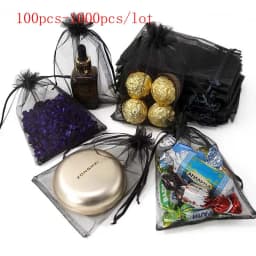 100-1000Pcs/lot Black Organza Gift Bags Jewelry Bags Drawstring Package Bags Christmas Wedding Packaging Gift Bags&small Pouches