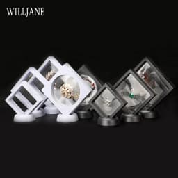 Gem Stones Ring Display Holder Transparent PE Film Jewelry Presentation Box Bracelet Pendant Frame Dustproof Stand 3D Suspension