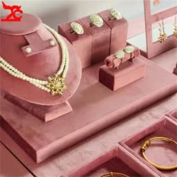 Pink Velvet Jewelry Display Stand Counter Window Necklace Earring Organizer Props Set Business Exhibition Showacase Rack