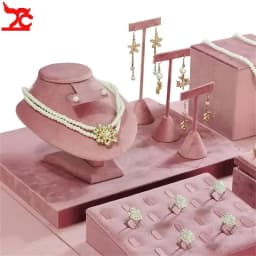 Pink Velvet Jewelry Display Stand Counter Window Necklace Earring Organizer Props Set Business Exhibition Showacase Rack