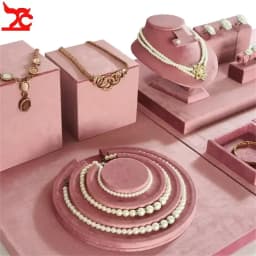 Pink Velvet Jewelry Display Stand Counter Window Necklace Earring Organizer Props Set Business Exhibition Showacase Rack
