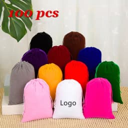 100pcs/Lot Drawstring Velvet Bags Jewellery Pouches 5x7 7x9 8x10 10x12cm Wedding Party Gift Packaging Bag Custom Logo Print
