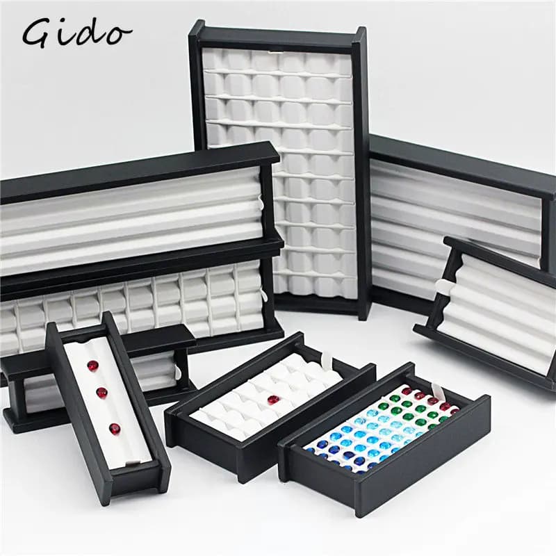 Wholesale large multi-digit gem storage box diamond display box V Groove colorful gems Box PortableGem Display Tray with Lid