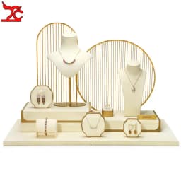 Jewelry Exhibitor Set Display Stand Beige Props for Jewelry Store Counter Window Display Necklace Earrings Organizer Showcase