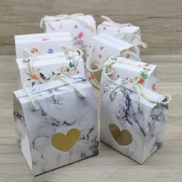 10pc 2sizes Paper Gifts Package Box with Hanger DIY Handmade Marble Flower Style Paper Window Box Paryt Suppiles Wrapping