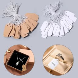 100pcs/lot Jewelry Small Tags Square Blank Tags Card Cowhide Elastic Thread Hanging Tags Price Tag Jewelry Display Marking Label