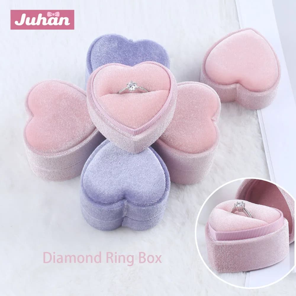 Heart Shaped Creative Velvet Ring Box Jewelry Packaging and Storage Box Diamond Ring Box for Propose Marriage and Wedding