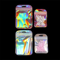 50pcs Iridescent Self Sealing Bags Colorful Laser Iridescent Resealable Ziplock Plastic Bag for Jewelry Storage Display