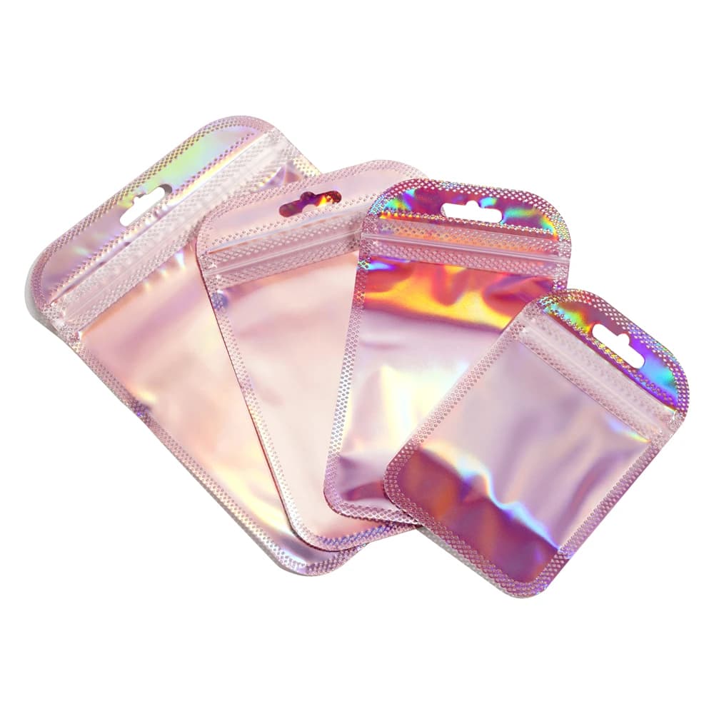 50pcs Iridescent Self Sealing Bags Colorful Laser Iridescent Resealable Ziplock Plastic Bag for Jewelry Storage Display