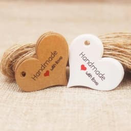 200pcs New Design Kraft/White Handmade Tag, Paper vintage Red Heart Handmade Gift Tag Products Swing Handmade with Love Hang Tag