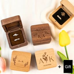 Square Double Ring Box Free Custom Engraved Wooden Ring Box for Wedding Ceremony Proposal or Engagement Ring Box Anniversar Gift