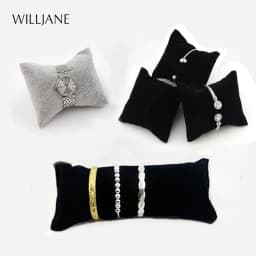 Black/Grey Velvet Bracelet Pillow Display Holder Watch Packaging Organizer Wholesale Bangle Soft Cushion Collection Storage Case
