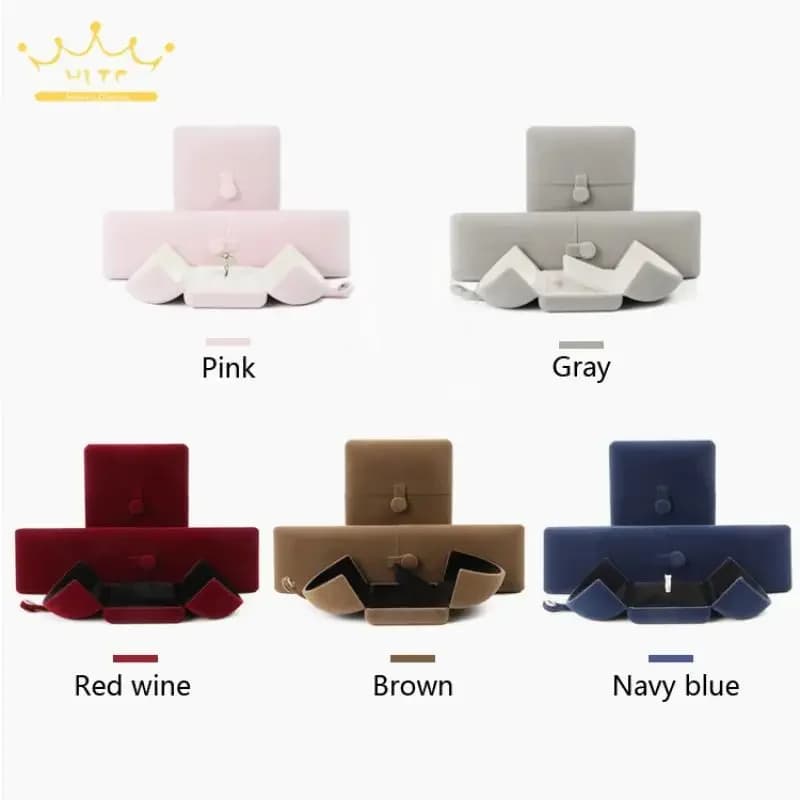 High-Grade Velvet Button Mongolian Double Open Jewelry Box Velvet Ring Ring Bracelet Necklace Packaging Jewelry Box