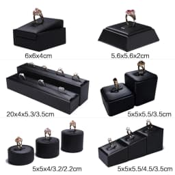 Black Faux Leather Ring Display Column Riser Jewellery Holder Retail Showcase Stand Pawn Shop Counter Organizer Exhibition Rack