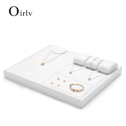 Oirlv Leather Jewelry Display Set Shop Cabinet Display Props Necklace Display Bust Jewelry Store Ring Earrings Bangle Tray