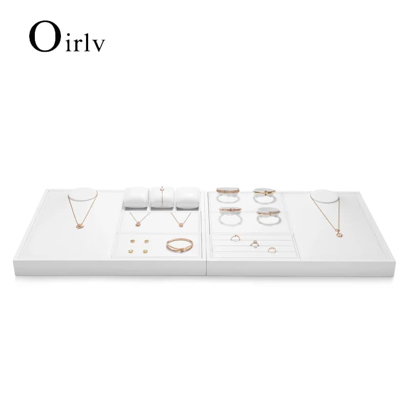 Oirlv Leather Jewelry Display Set Shop Cabinet Display Props Necklace Display Bust Jewelry Store Ring Earrings Bangle Tray