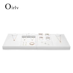 Oirlv Leather Jewelry Display Set Shop Cabinet Display Props Necklace Display Bust Jewelry Store Ring Earrings Bangle Tray