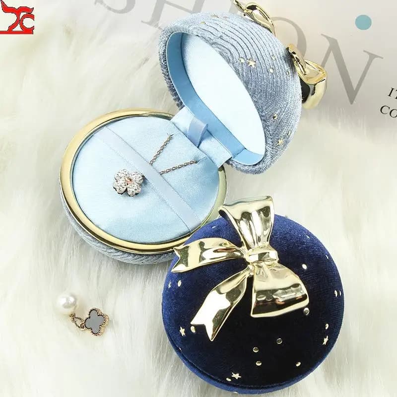 Latest Product Round Jewelry Box Creative Velvet Bow Ring Box Jewelry Boxes Jewelry Packaging for Ring Earring Pendant Organizer