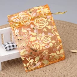 50pcs/lot Jewelry Bag Organza Gift Bag Hot Gold Color Rose Print Gifts Pouches Wedding Christmas Party Candy Jewelry Packing