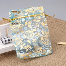 50pcs/lot Jewelry Bag Organza Gift Bag Hot Gold Color Rose Print Gifts Pouches Wedding Christmas Party Candy Jewelry Packing